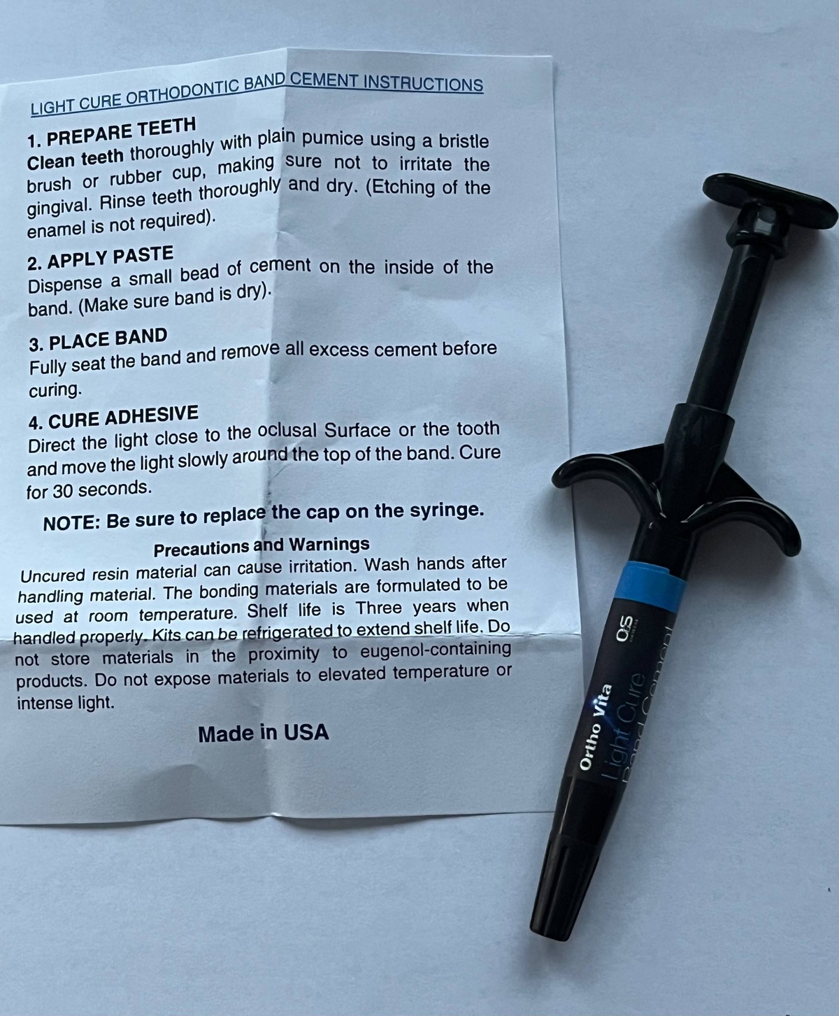 Шприц Ortho Vita Blue (матеріал для накладок, шипів, 5г) (USA)